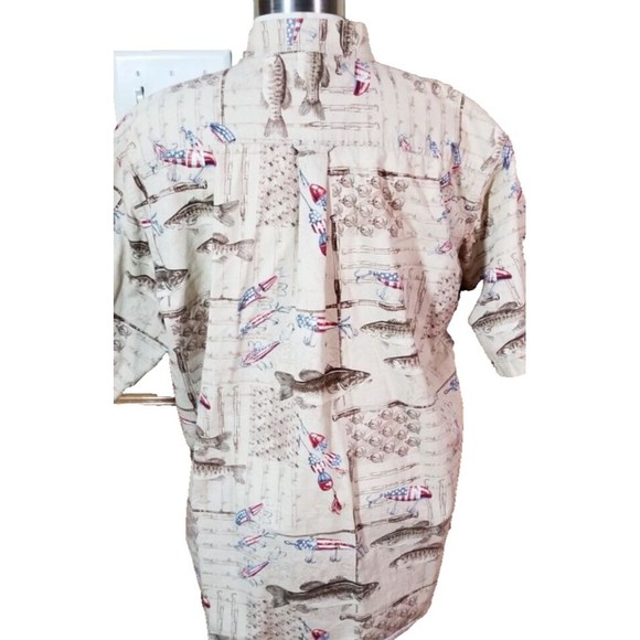Vtg Redhead Men's Button-Up Short Sleeve Shirt Sz XL Fish Tackle Red White Blue - Picture 4 of 6